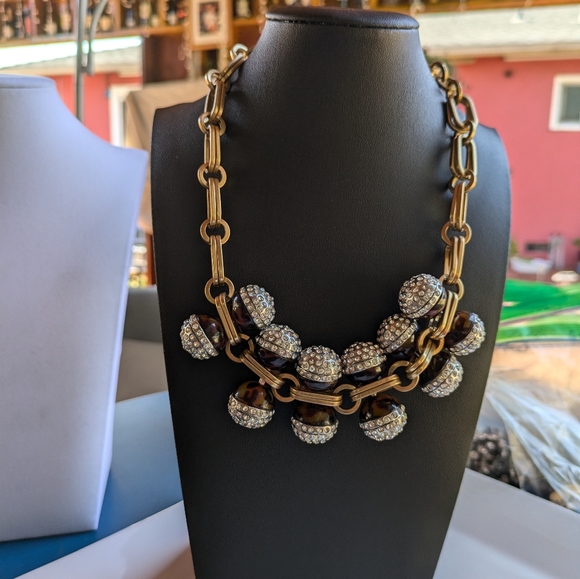 J. Crew Gold Tortoise Crystal Ball Charm Statement Necklace - Picture 6 of 9